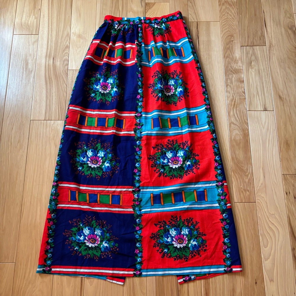 Vintage Lounge Craft Original Patterned Color Block Maxi Skirt